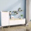 Вузький комод на 5 шухляд у скандинавському стилі Asgard 50x126.5x40 см – Дуб Крафт золотий / Білий діамант