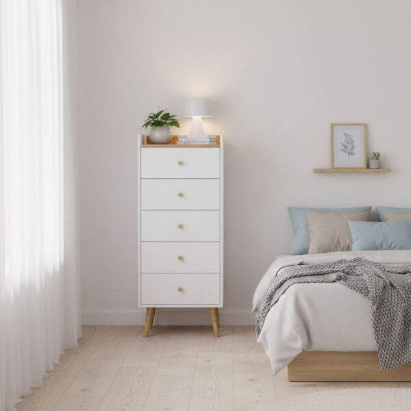 Asgard 5 narrow chest of drawers 50x126.5x40 cm – Craft Gold Oak / White Diamond