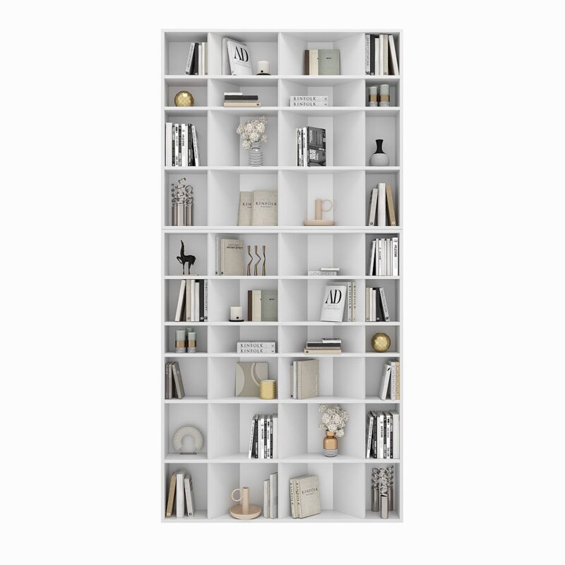 Light book and decor display shelving unit with 40 compartments 120x246x16 cm – White Diamond