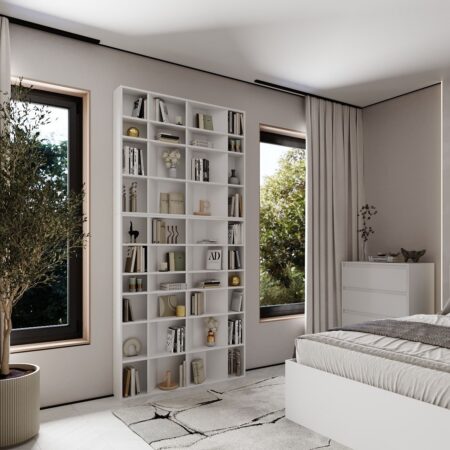 Light book and decor display shelving unit 120x246x16 cm – White Diamond