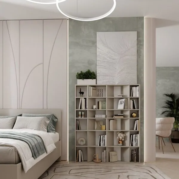 Light №1 shelving unit for books and decor with 24 compartments 120x146x16 cm – Cashmere