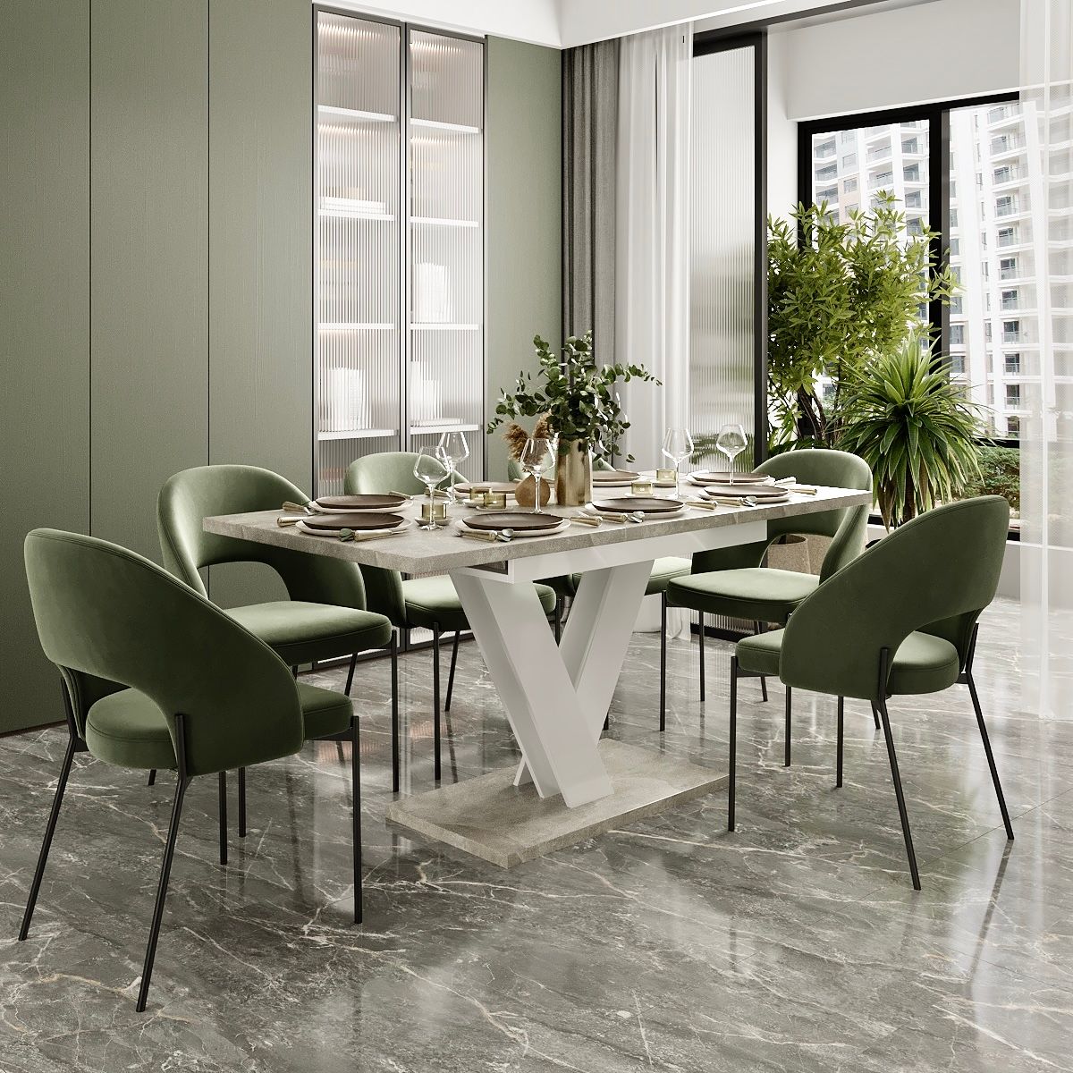 Urban modern extendable dining table 120(160)x75x80 cm – Light Atelier / White Diamond