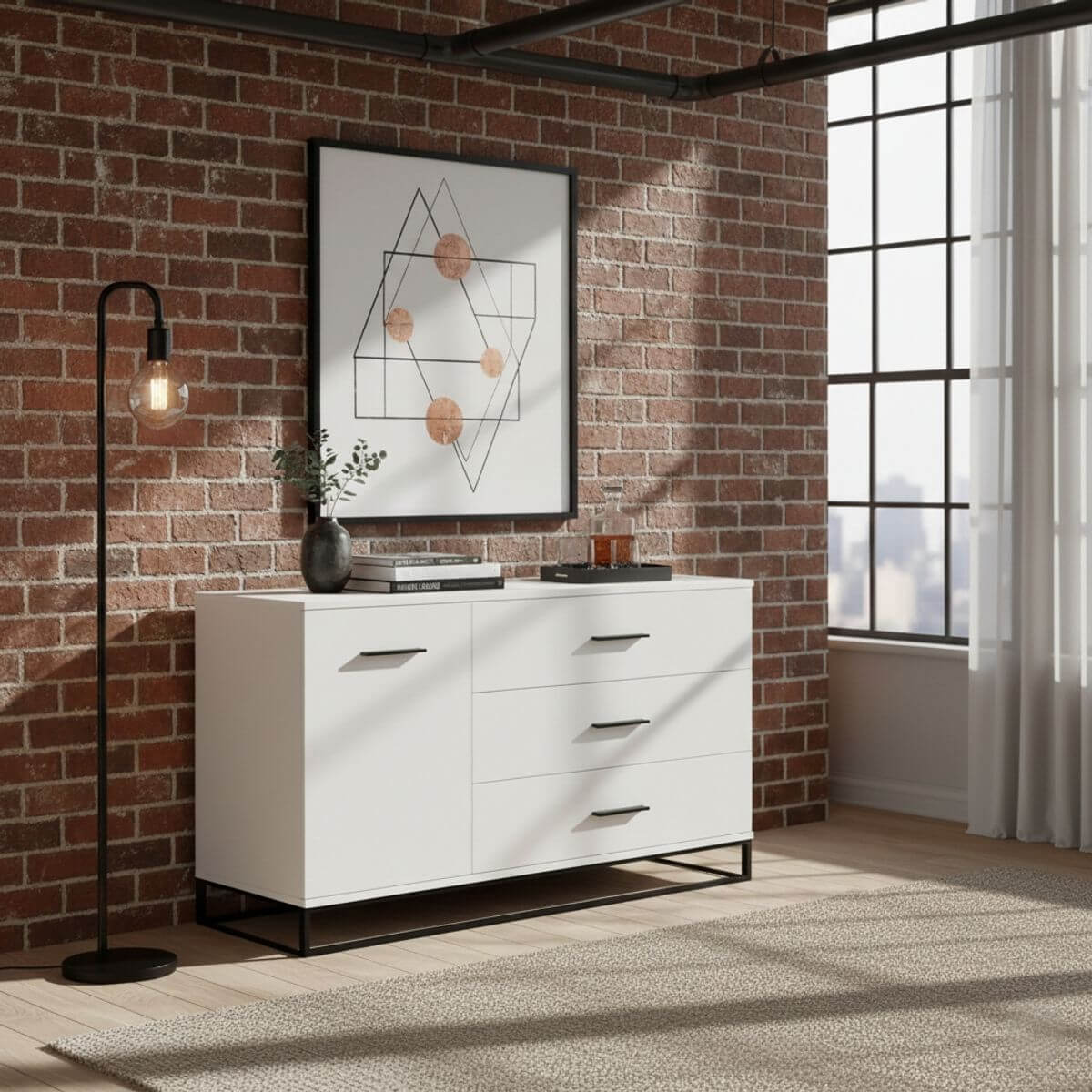 Ascet loft style wide dresser 120x70x42.5 cm – White Diamond