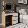 Beauty Dressing Table with Mirror and Lights 94x140/75x43 cm – Evoke Oak / White Diamond
