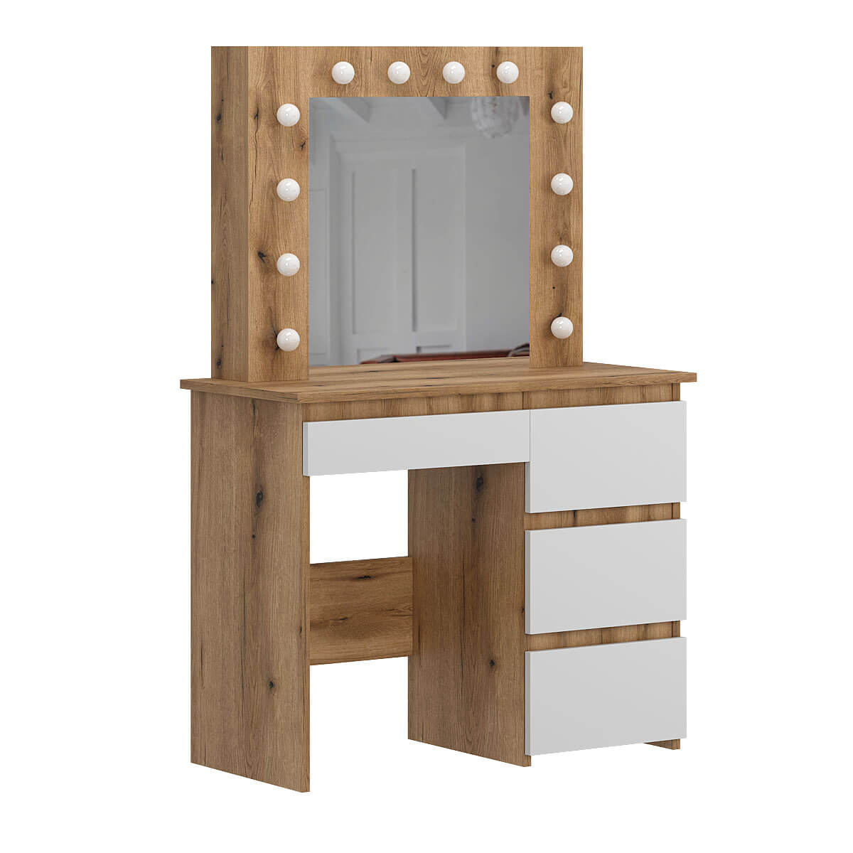 Beauty dressing table with mirror and lights 94x140/75x43 cm – Evoke Oak / White Diamond