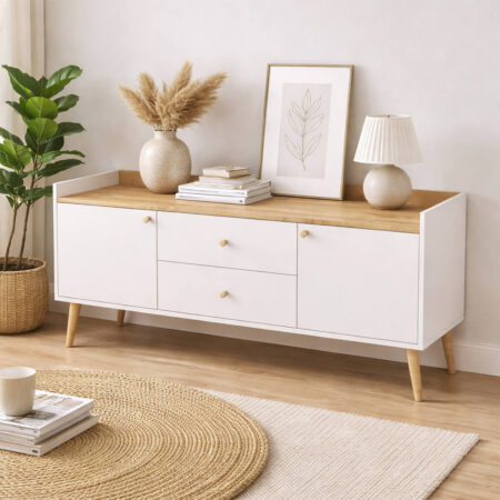 Буфет у скандинавському стилі Asgard 147x67.5x40 см – Дуб Крафт золотий / Білий діамант