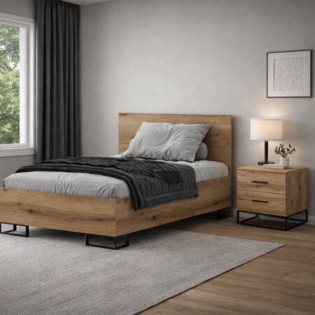 Ascet furniture set: small double bed frame 120x200 and a nightstand – Evoke Oak
