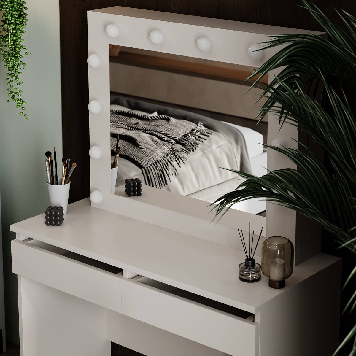 Косметический столик с зеркалом и подсветкой Malta 94x140/75x43 см – Кашемир