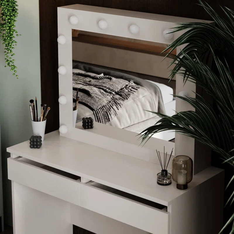 Malta Vanity Table with Mirror and Lights 94x140/75x43 cm – Cashmere