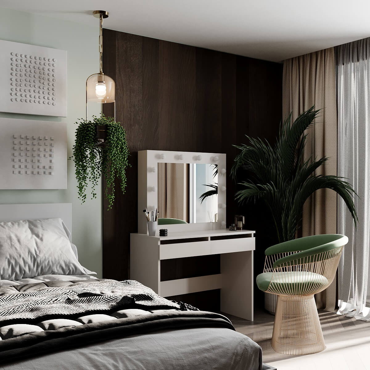 Malta vanity table with mirror and lights 94x140/75x43 cm – Cashmere