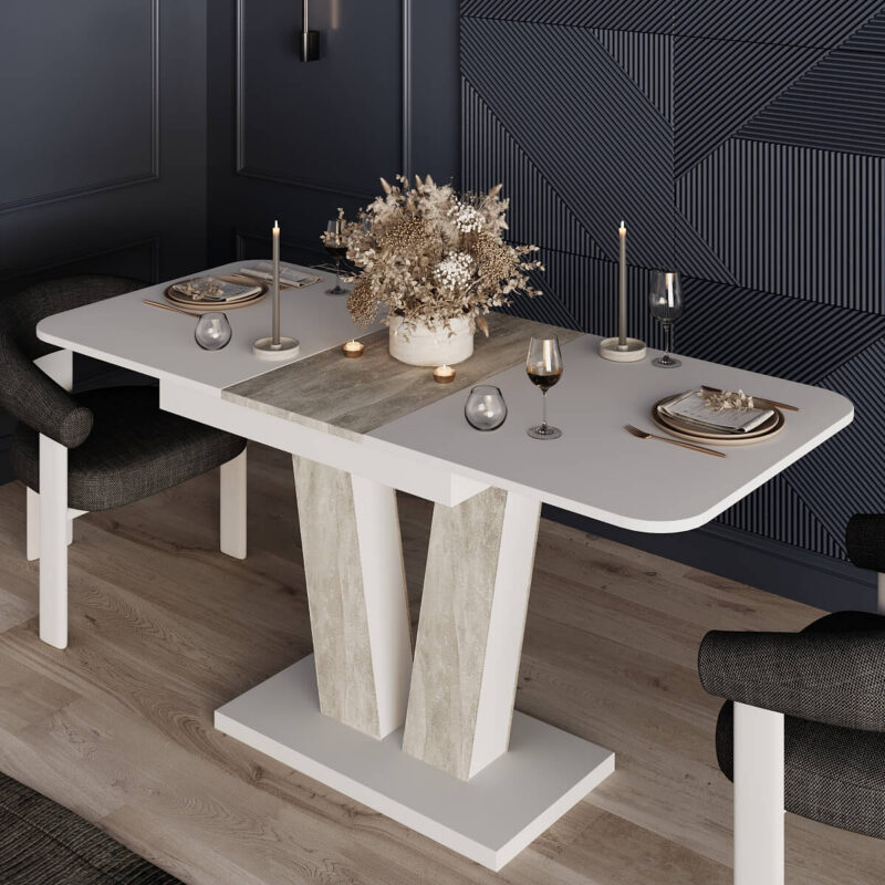 Vendi extending kitchen table 140(180)x75x80 cm – Light Atelier / White Diamond