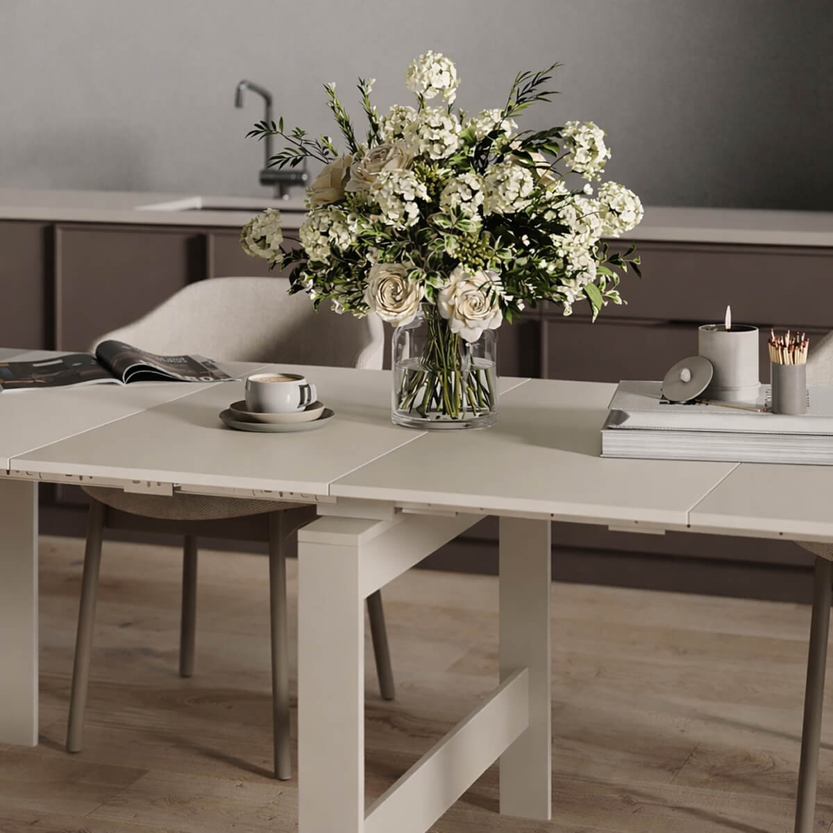 Python large extendable dining table 43(240)x75x90 cm – Cashmere