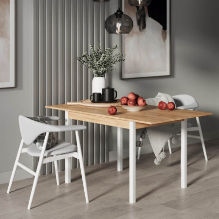 Стіл кухонний розкладний Lunch 90(120)x75x60(90) см – Дуб Крафт золотий / Білий діамант