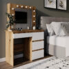Столик для макияжа с зеркалом и подсветкой Beauty 94x140/75x43 см – Дуб Эвок / Белый бриллиант