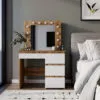 Beauty dressing table with mirror and lights 94x140/75x43 cm – Evoke Oak / White Diamond