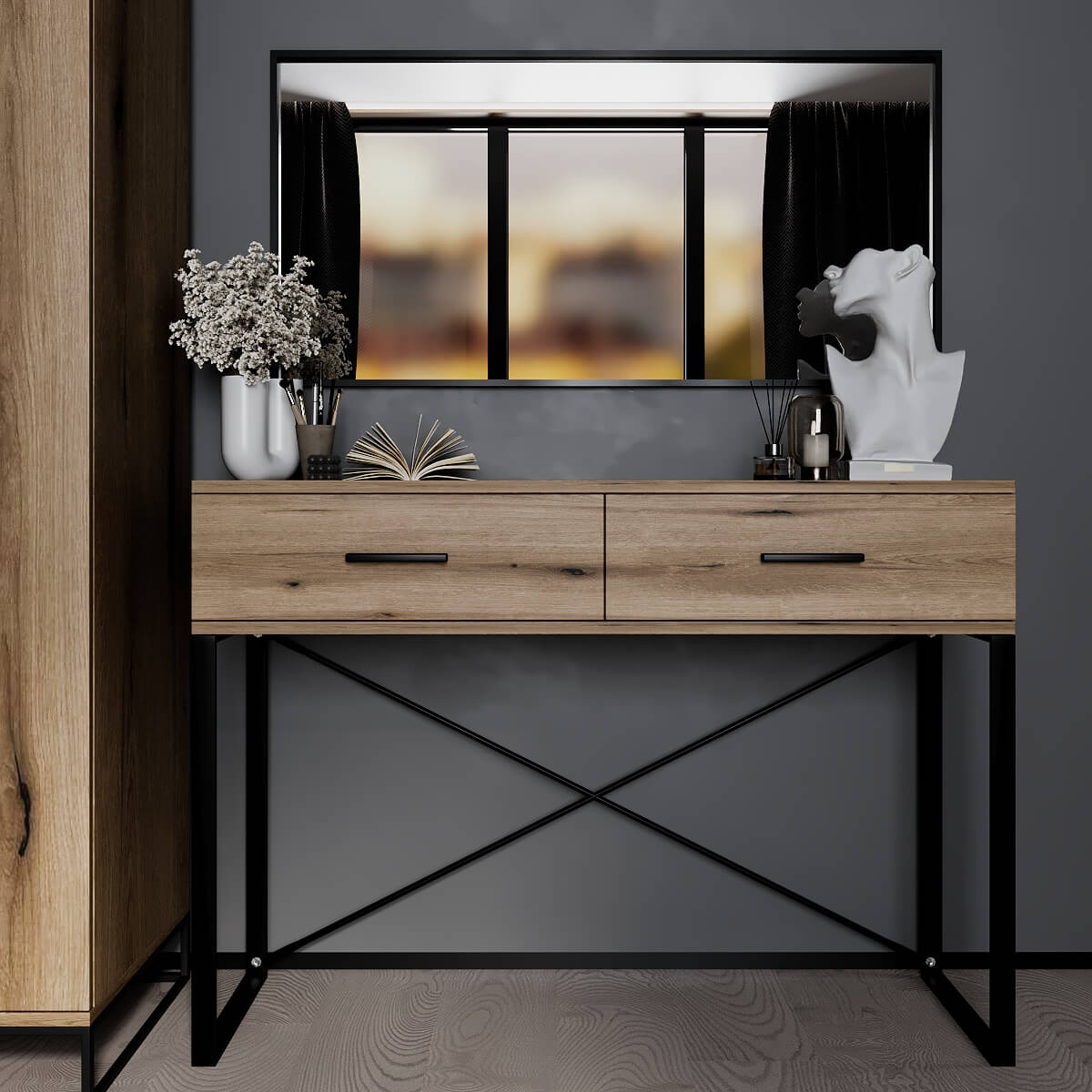 Купить туалетный столик в стиле лофт Asсet 102x77.5x42.5 см – Дуб Эвок по 3174 грн Туалетный столик в стиле лофт Asсet 102x77.5x42.5 см – Дуб Эвок