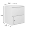 Light 2 drawer bedside cabinet 54.8x42x50 cm - measurements
