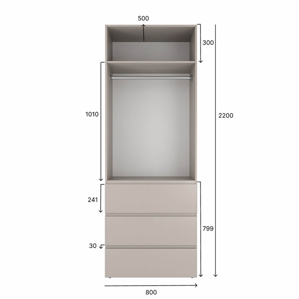 Light №2 Hinged 2-Door Wardrobe - measurements