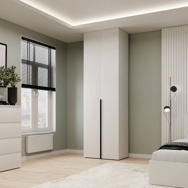 Light №1 Double-door Wardrobe with Top Box 80x250x50 cm – White Diamond