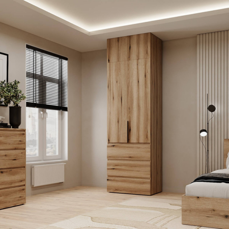 Двухдверный шкаф с ящиками и антресолью Light №2 80x250x50 см – Дуб Эвок