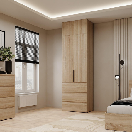 Шкаф двухдверный с ящиками и антресолью Light №2 80x260x50 см – Дуб Сонома