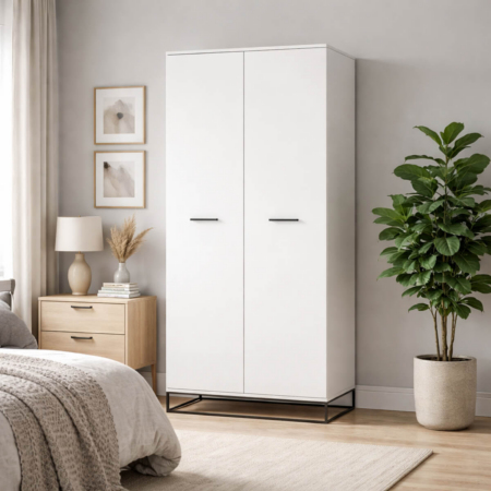 Шафа розпашна дводверна в стилі лофт Ascet 90x200x59 см – Білий діамант