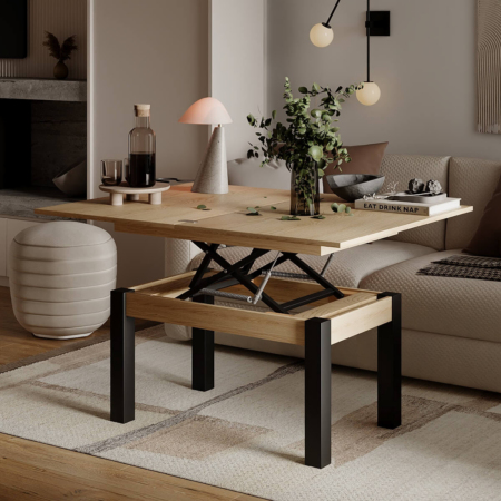 B-Fly coffee table to dining table 120x75x90 cm – Arena Oak Light / Wenge