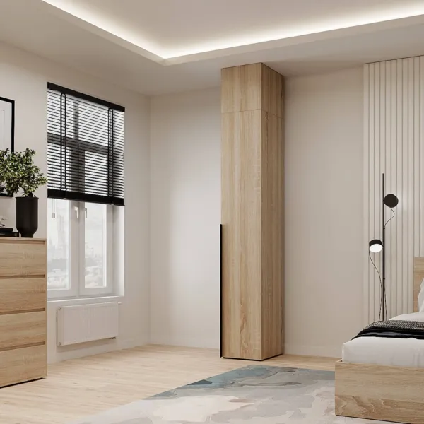 Шкаф пенал закрытый со штангой и антресолью Light №2 40x250x50 см – Дуб Сонома