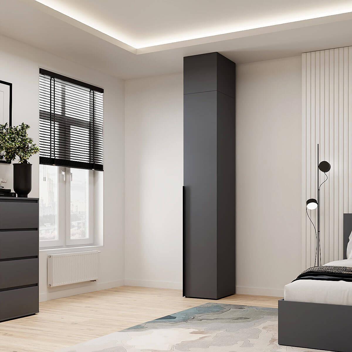 Шкаф-пенал закрытый со штангой и антресолью Light №2 40x260x50 см – Графит