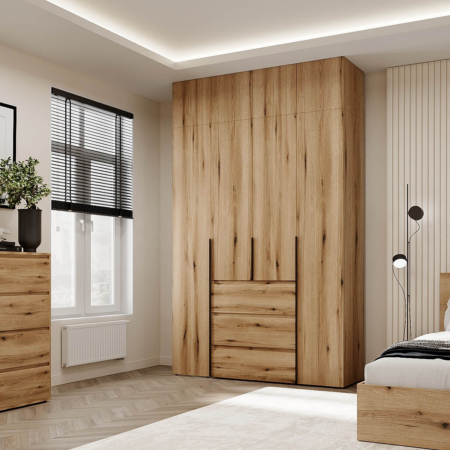 Light №1 4-Door Hinged Wardrobe with Top Box 160x250x50 cm – Evoke Oak