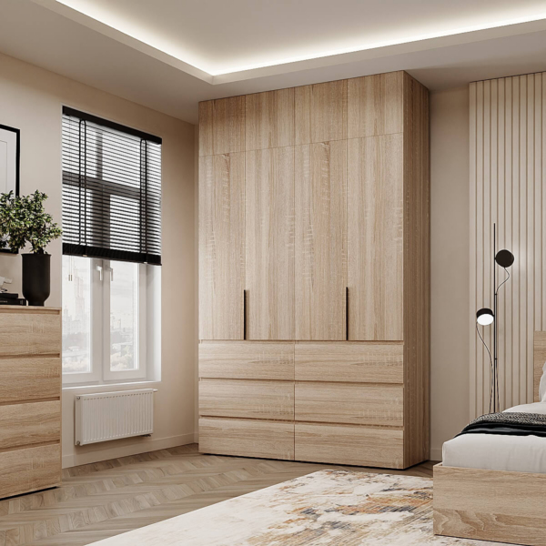 Light №10 4-Door Wardrobe with Overhead Storage 160x250x50 cm – Sonoma Oak