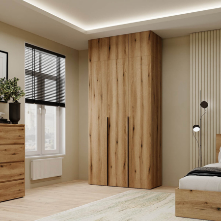 Light №12 3-Door Wardrobe with Overhead Storage 120x250x50 cm – Evoke Oak