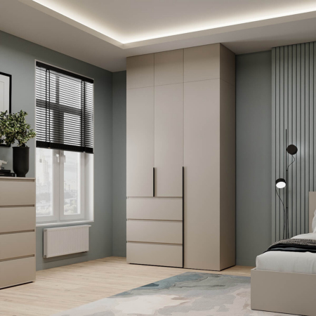 Light №2 Three-Door Wardrobe with Top Box 120x250x50 cm – Cashmere