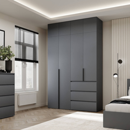 Light №5 Four-Door Wardrobe with Top Box 160x250x50 cm – Graphite