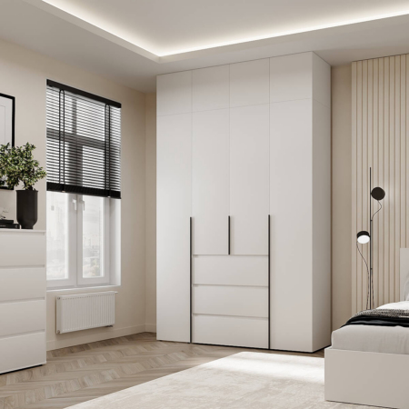 Light №1 Four-Door Hinged Wardrobe with Top Box 160x260x50 cm – White Diamond