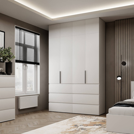 Шафа висока на чотири двері з антресоллю Light №10 160х260x50 см – Білий діамант