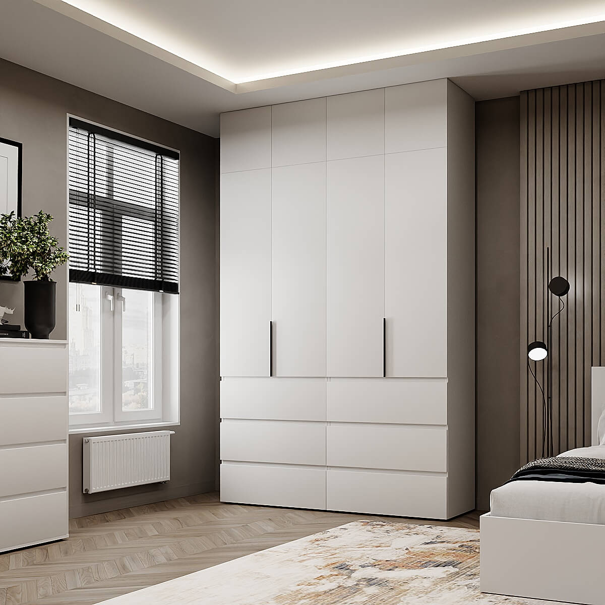 Шафа висока на чотири двері з антресоллю Light №10 160х260x50 см – Білий діамант