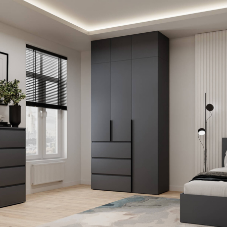 Light №2 Three-Door Wardrobe with Overhead Storage 120x260x50 cm – Graphite
