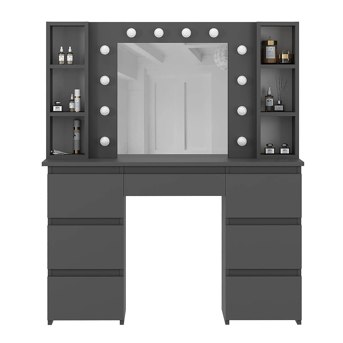 Туалетний стіл з дзеркалом і підсвіткою Kler 120x140/75x43 см – Графіт