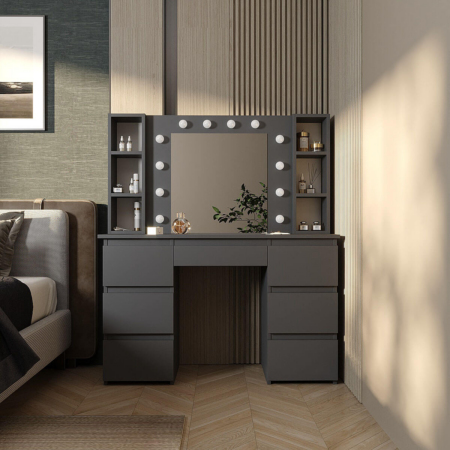 Туалетний стіл з дзеркалом і підсвіткою Kler 120x140/75x43 см – Графіт