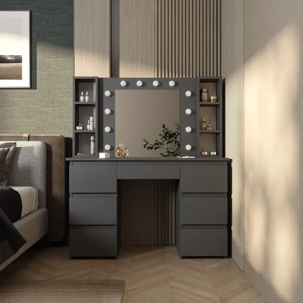 Туалетный столик с зеркалом и подсветкой Kler 120x140/75x43 см – Графит