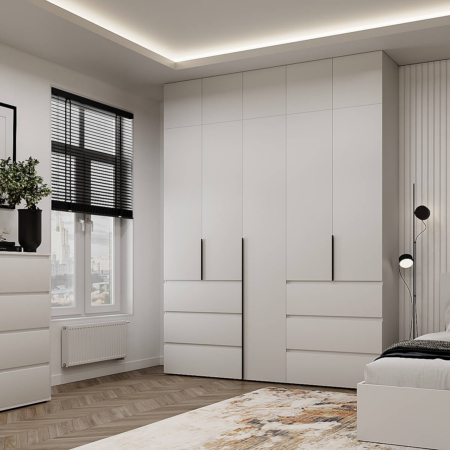 Light №3 Five-Door Wardrobe with Overhead Storage 200x260x50 cm – White Diamond