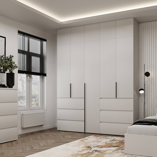 Шафа під стелю на п'ять дверей з антресоллю Light №3 200х260x50 см – Білий діамант