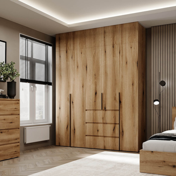 Шафа розпашна 5-дверна з антресолями Light №4 200х260x50 см – Дуб Евок