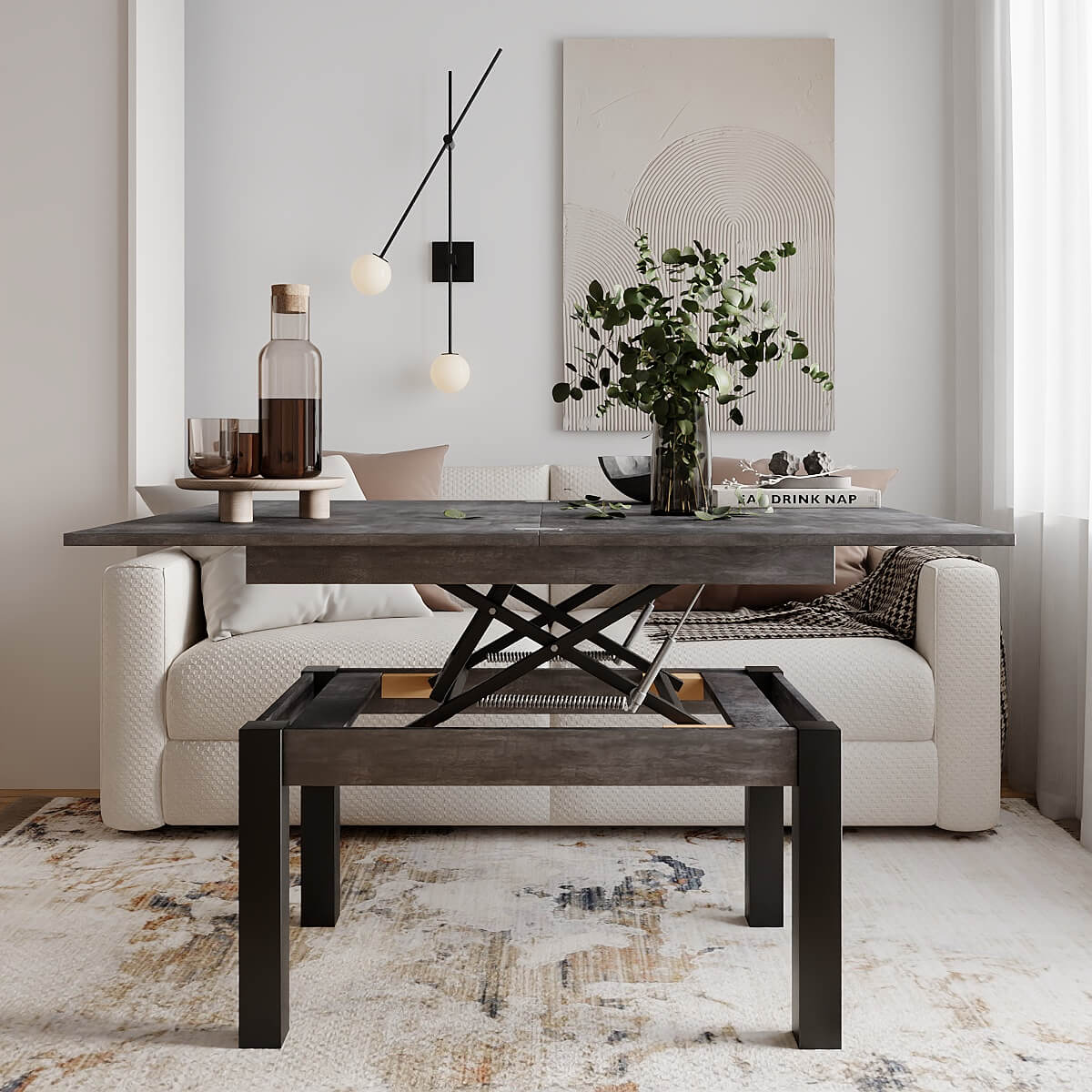 B-Fly Metal Transforming Coffee table 120x75x90 cm – Dark Concrete / Black