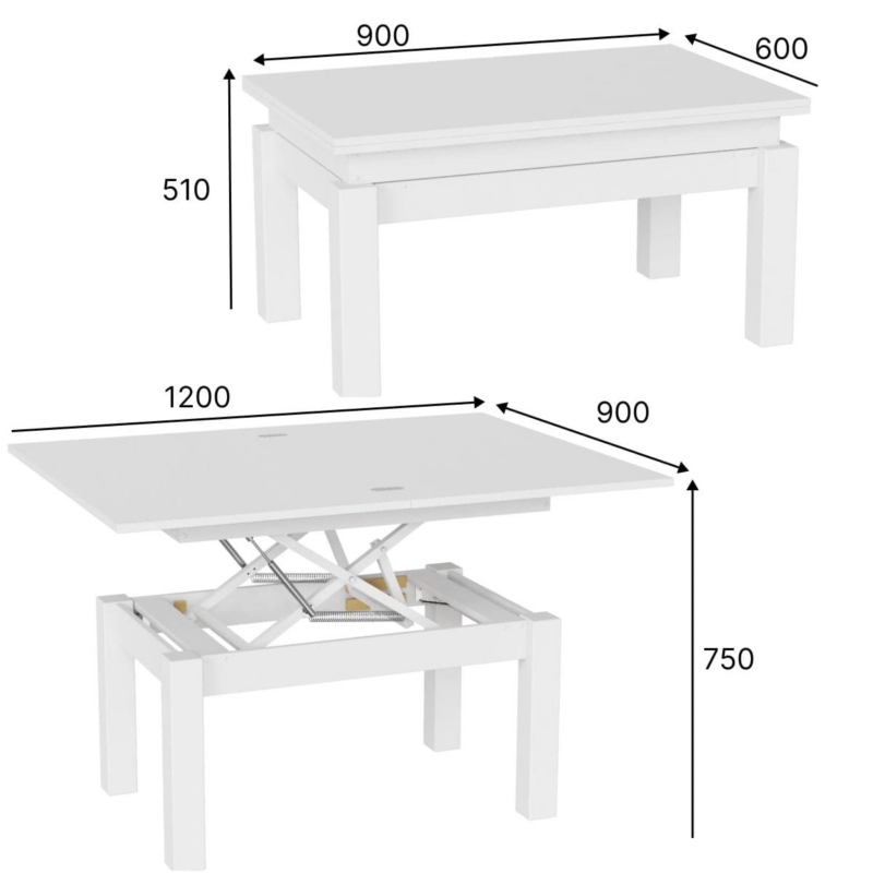 Столик журнальный раскладной B-Fly Metal 120x75x90 см - габариты