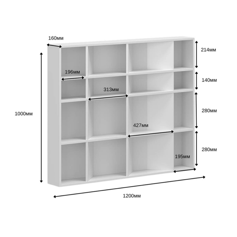 Підлогова книжкова полиця на 16 комірок Light №2 120x100x16 см - габарити