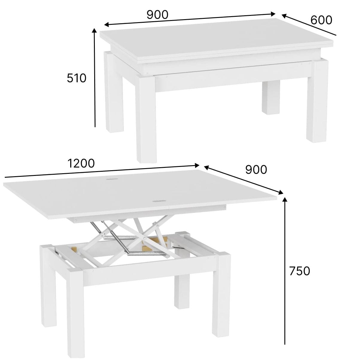 B-Fly Metal Transforming Coffee table 120x75x90 cm - measurements