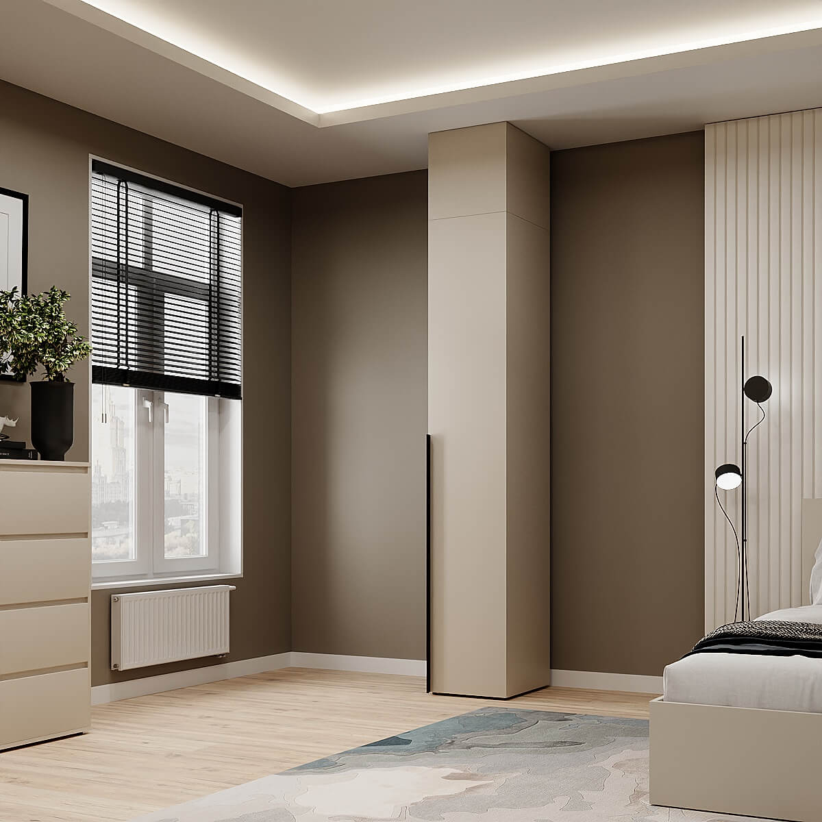Light №1 Thin Wardrobe with Top Box 40x250x50 cm – Cashmere