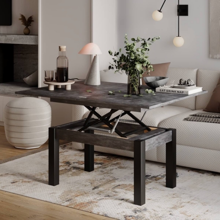 Столик журнальний розкладний B-Fly Metal 120x75x90 см – Бетон темний / Чорний